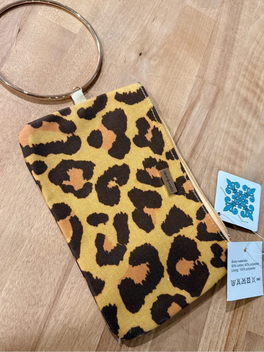 Jane Marie Leopard Print Key & Card Wristlet in Yellow and Brown